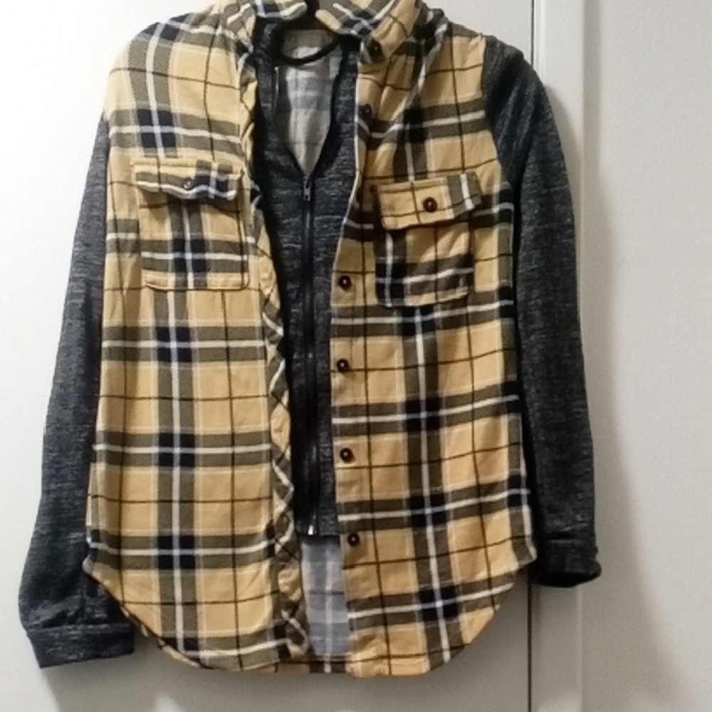 No Boundaries Yellow Plaid Teddy Jacket